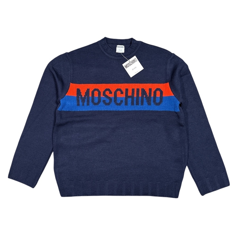NWT Vintage 90s Moschino Jeans Wool Deadstock Blue Sweater Mens Medium